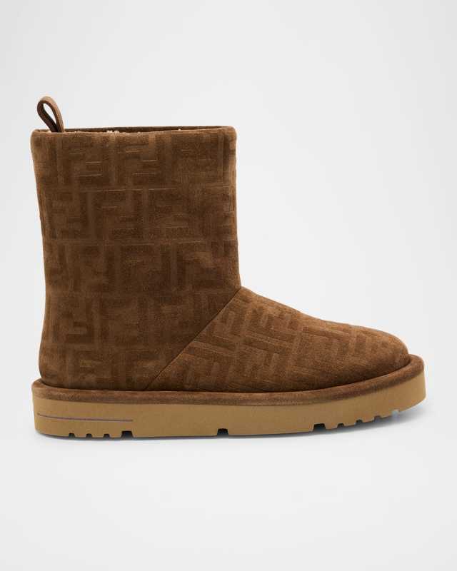 Shearling-Lined FF Embossed Leather Ski Boots